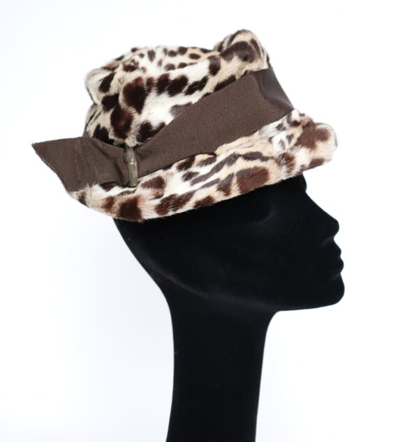 Leopard Print Fur Hat Small Brim Hat 