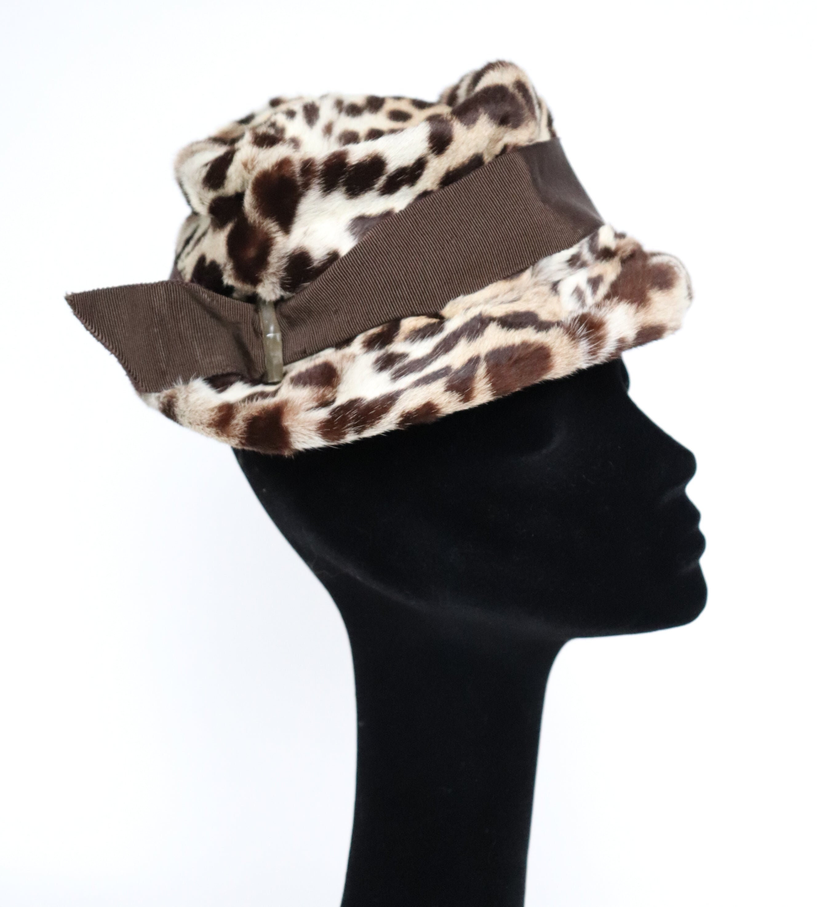 Leopard Print Fur Hat Small Brim Hat 