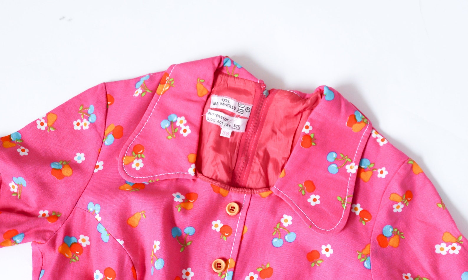 Vintage Long Pink Printed 70s Dress XS