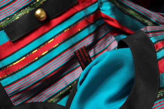 100% Silk Striped Evening Jacket - Red / Turquois… - image 8