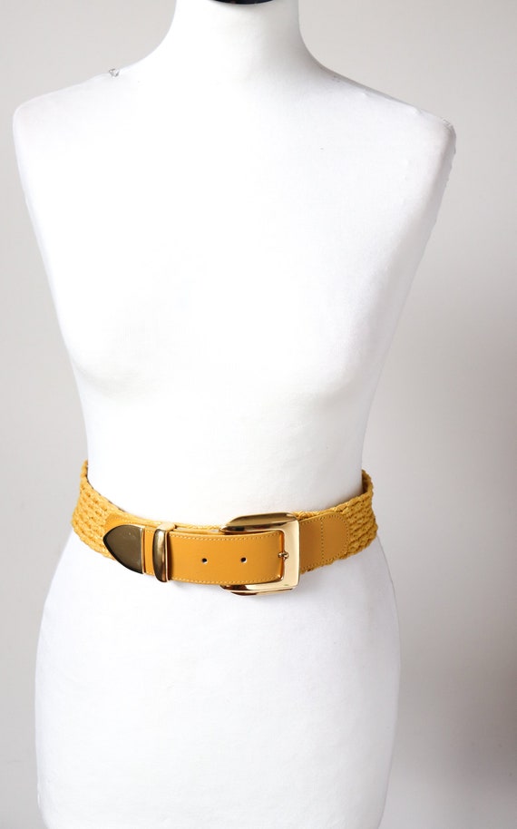 Yellow Woven Vintage 1980s Belt - Raffia / Rope/ … - image 2