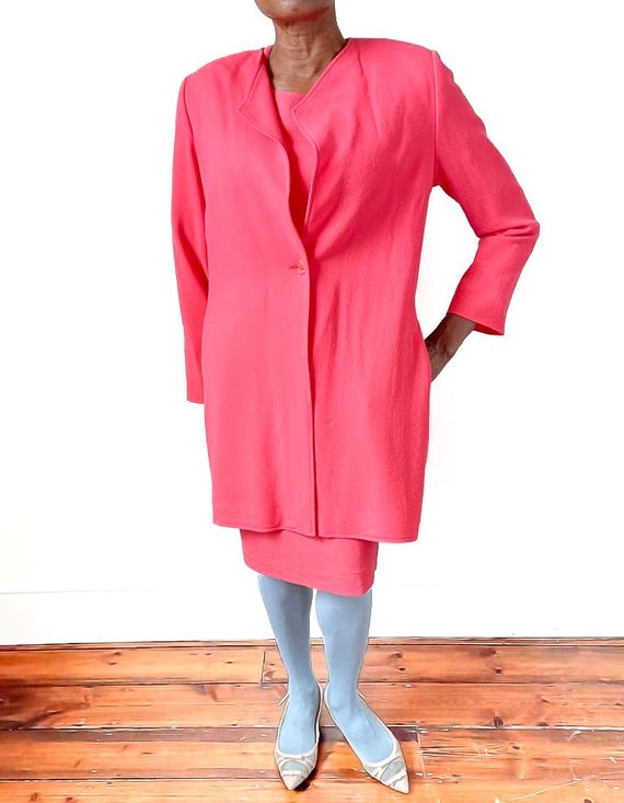 Jean Muir, Jean Muir Coat / Dress Suit- Vintage - Wool - Coral Pink - Labels UK 12 & 14