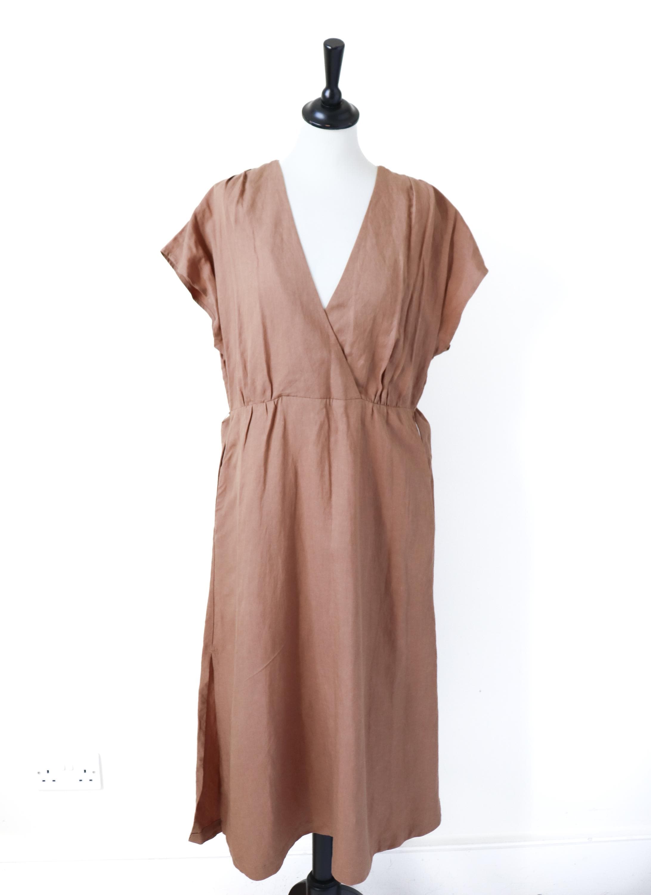 French Connection Wrap Front Dress - Brown Linen Blend - Label 10 - Fit M / UK 12 - Etsy French Connection Wrap Front Dress - Brown Linen Blend - Label 10 - Fit M / UK 12 - Etsy