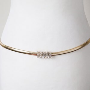 Vintage 80s Goldtone Skinny Rhinestone Stretchy Gold Tone Flex Belt Glam Rock Metal Vintage Belts for sale | eBay main image 4