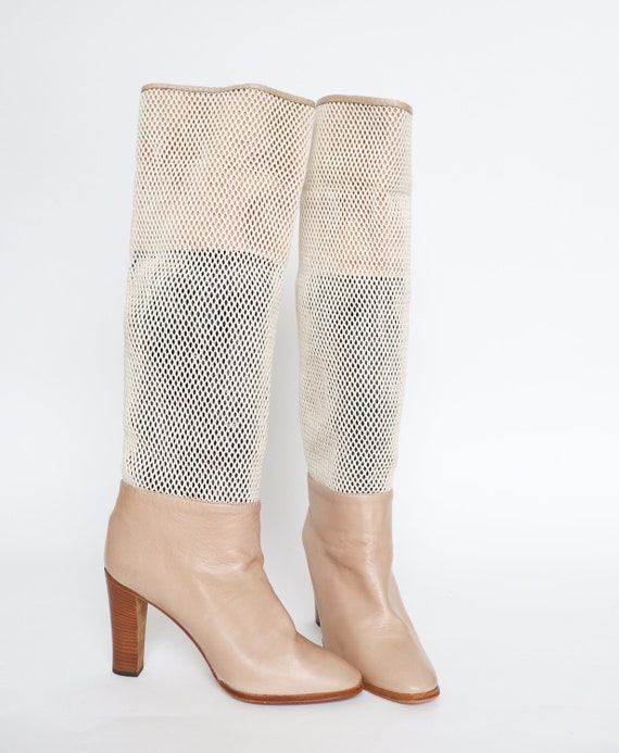 1980s Long Boots - Cream Leather / Mesh - Valmy Mo