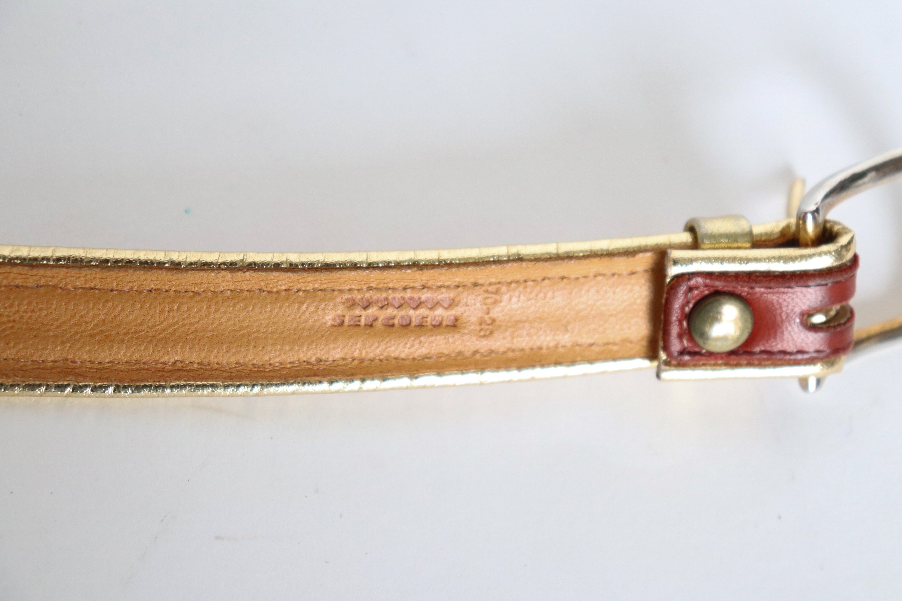 Tan Brown / Gold Leather Vintage Belt - Slim - Sepcoeur  display picture 1
