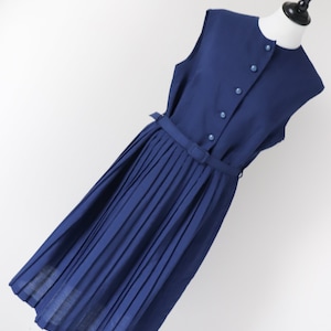 Vintage 1960s Shirt Waister Tea Dress - Sleeveless - Blue - M / UK 12