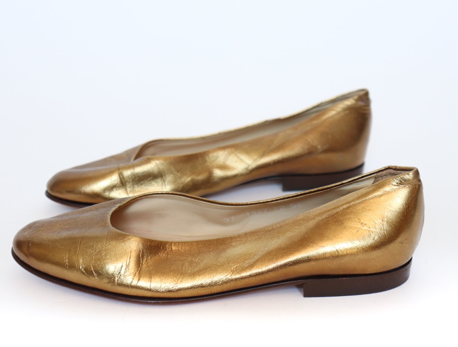 Vintage Gold Leather Ballet Pump Shoes 37 / UK 4 Etsy
