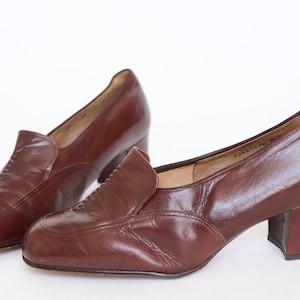 SPIESS Vintage Heel Loafers - Brown Leather - 1970s - Fit 39.5 / UK 6.5