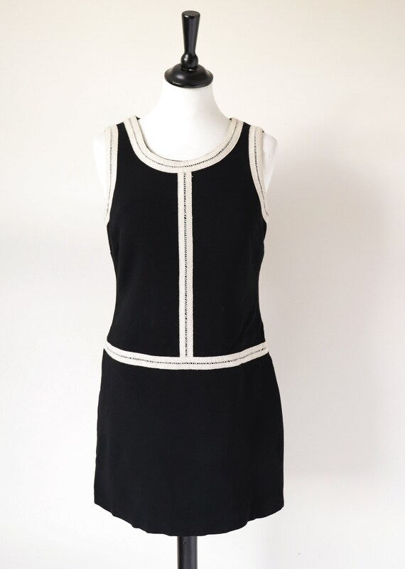 Black Cream Shift Dress Mini 1980s 1960s Style Wool Etsy Canada