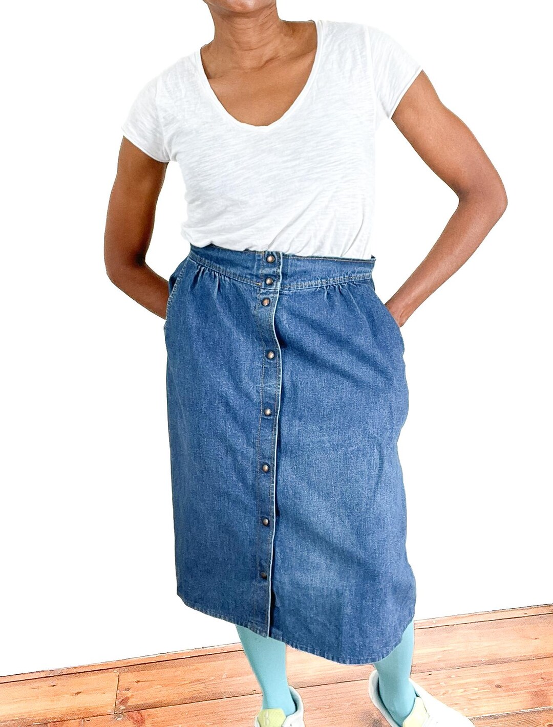 Vintage Denim Skirt - M&S / St Michaels - Blue 1980s Flared - 32