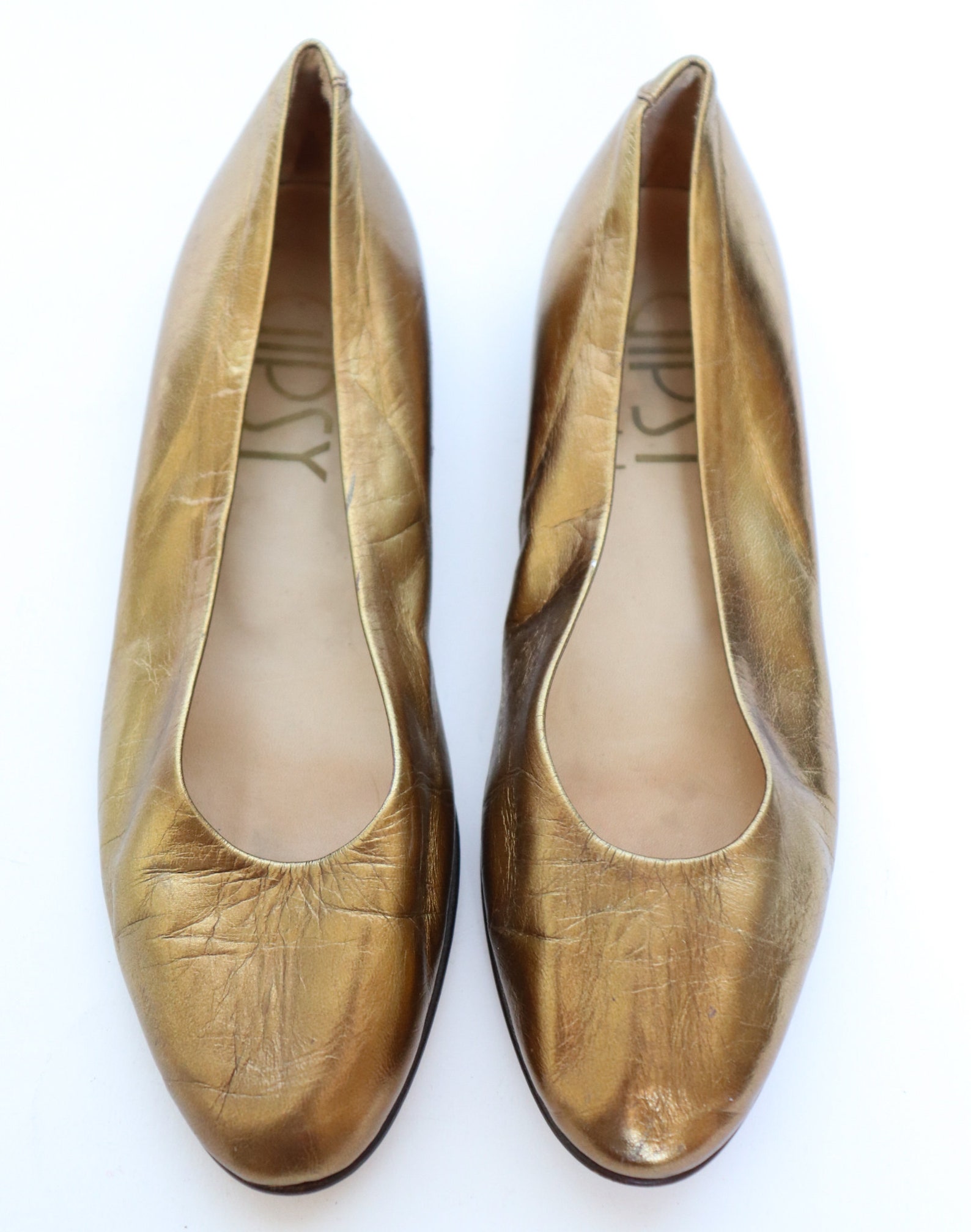 Vintage Gold Leather Ballet Pump Shoes 37 / UK 4 Etsy