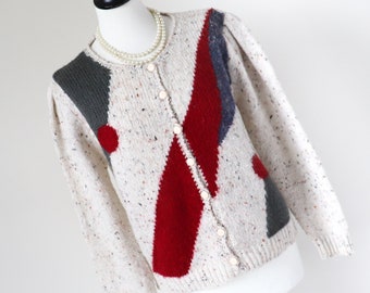 Cardigan en laine mélangée vintage des années 1980 - Forme des années 1940 - M / UK 12