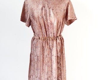 Snakeskin Print Vintage Shift Dress - 1960s -Philip Kunick - Fit L / UK 14