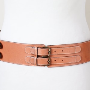 Leather Corset Vintage Belt - Light Tan Brown - 1990s - Small