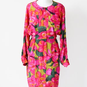 1980s Pink Dress - Floral Print - Vintage Gillian - Fit S / UK 10