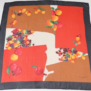 Jean Patou Vintage Chiffon Silk Scarf - Red / Blue Multicolours / Fruits - LARGE