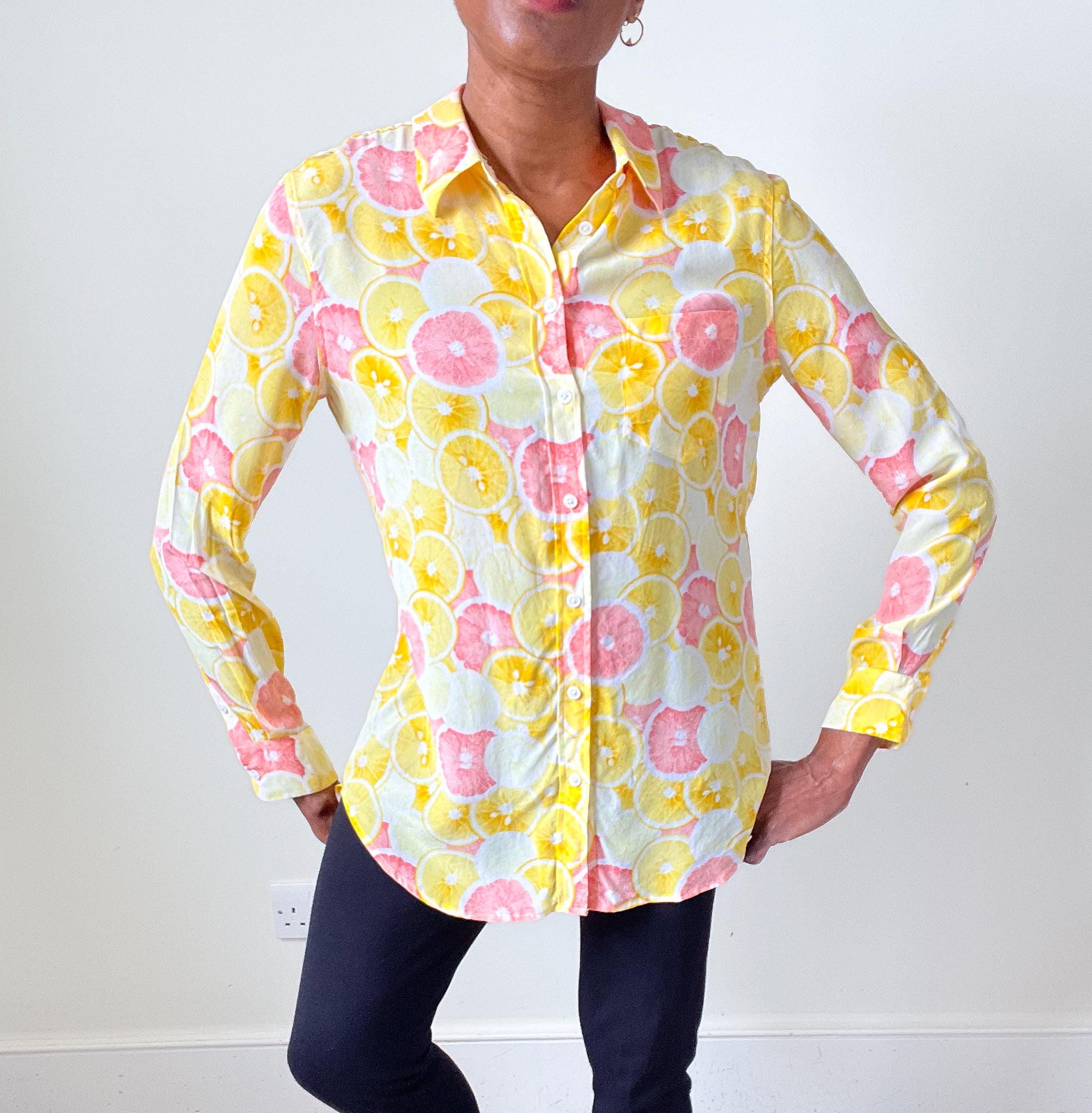 Equipment Silk Shirt - Yellow/ Pink Lemons Print - Label S - Fit M