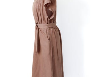 pink and brown prom dress Brown Tulle Applique Sleeveless A-line Prom Dresses,CP0414