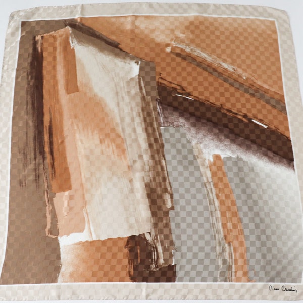 Pierre Cardin Abstract Art Silk Scarf - Vintage - Brown / Grey - LARGE