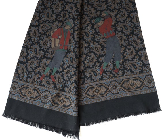 Vintage Mens Wool /Silk Scarf - Paisley - Golf - M