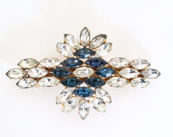 Vintage White / Blue Rhinestone Hair Barrette - Diamante - Large