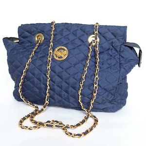 Quilted Chain Bag - Blue Fabric - Bonfifanti - 1980s - Large