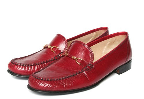 Vintage Loafers Horsebit Red Leather K 