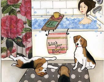 Wash Your Beagles, dog wall art print. Great dog lovers gift ideas.