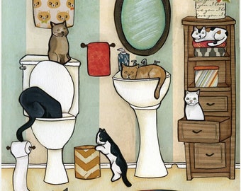 Cat Bathroom Decor Etsy