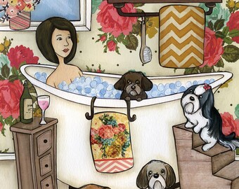 ORIGINAL PAINTING, Splish Splash, Shih Tzu dog wall art