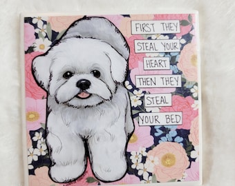 Steal Your Heart, Maltese dog decorative coaster tile