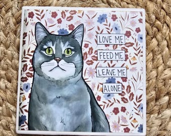 Love Me, cat decorative coaster tile