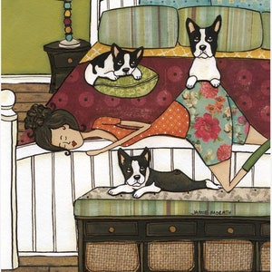 Boston&#39;s Bed, Boston Terrier Hund Wand Kunst Druck Geschenke