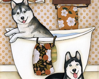 Clog the Drain, Siberian Husky dog wall art print gifts