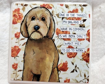 Go To Wirk doodle dog decorative coaster tile
