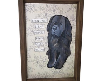 MAGICAL FIBERS, handmade original Newfoundland Dog wall art sign