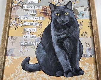 ORIGINAL I Can, mixed media cat painting