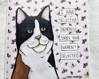 Selective Hearing, cat decorative coaster tile
