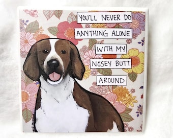 Brittany Spaniel dog, decorative coaster tile, Nosey Butt