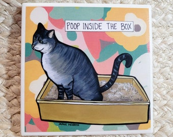 Poop Inside the Box #2, cat decorative coaster tile
