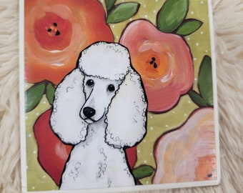 Poodle Poppies ceramic tile