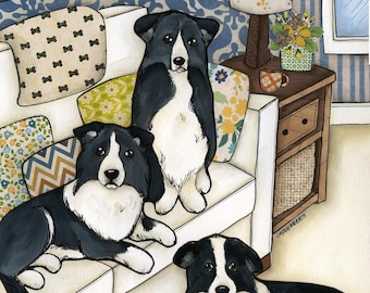 ORIGINAL PAINTING, With My Borders, Border Collie, dog art