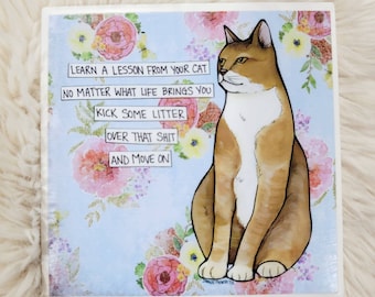 Move On cat ceramic tile