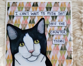 Push Shit cat decorative coaster tile