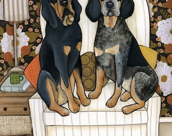 Move the Hounds, Coonhound dog wall art print gifts