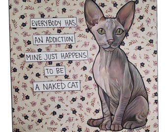A NAKED CAT, Hairless cat handmade wall art sign