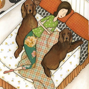 ORIGINAL PAINTING Sleeping Setter-Irish Setter, original mixed media painting