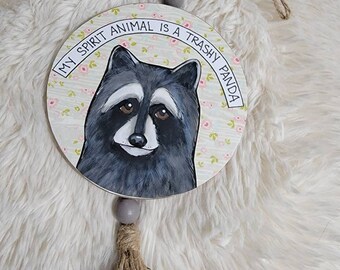 Spirit Animal, raccoon wall hanging ornament