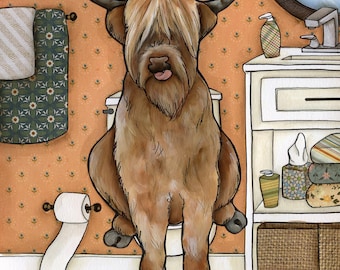 Mooooon, Highland cow bathroom art
